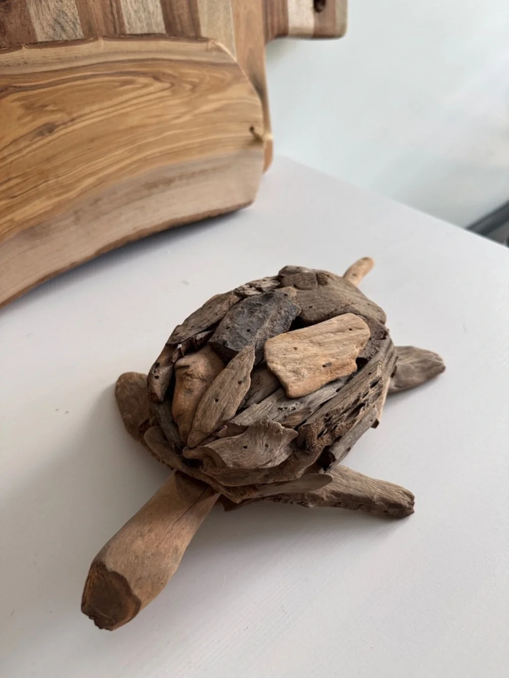 Handcrafted Driftwood Turtle Sculpture Wall Art Natural Brown